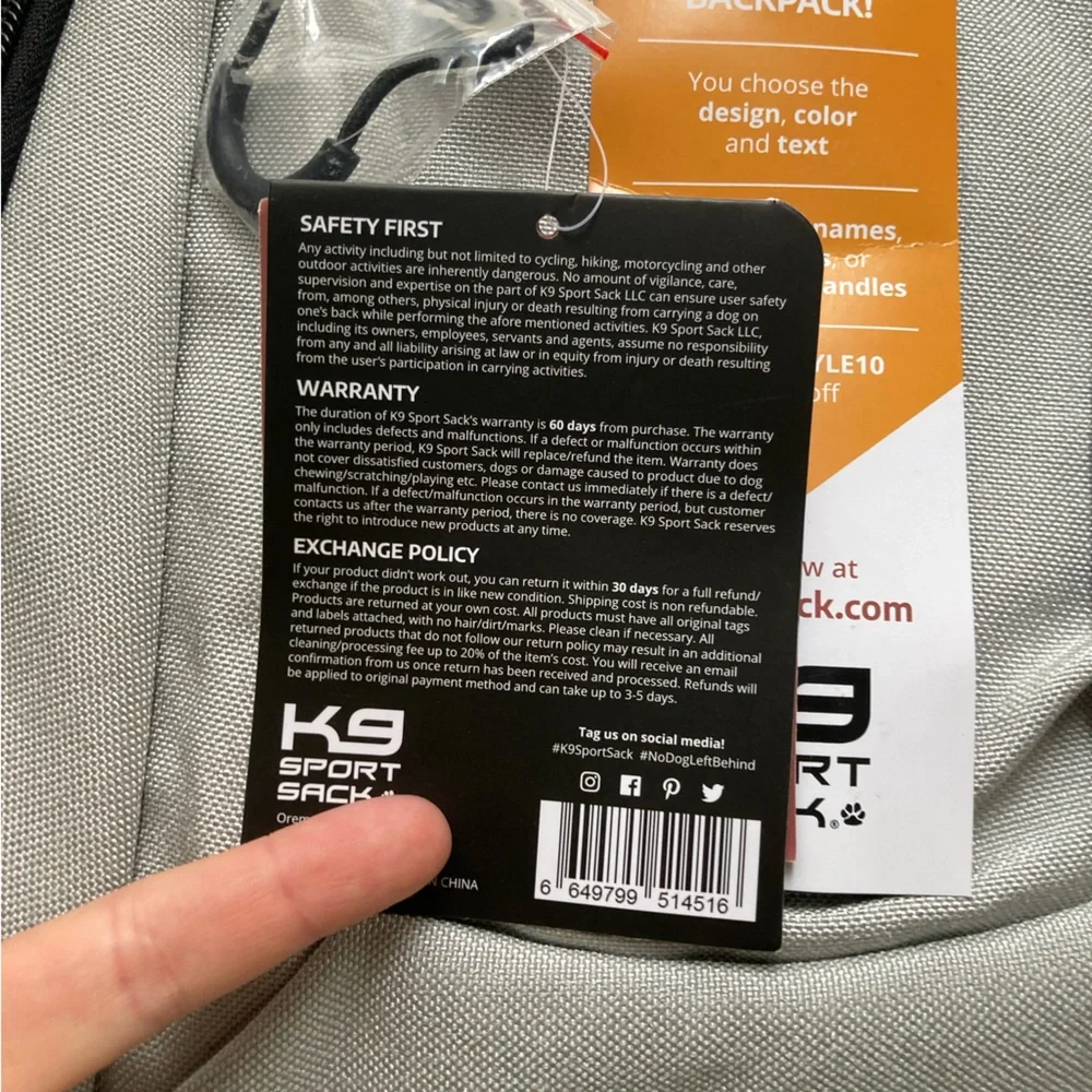 NWT K9 Sport Sack Plus 2 Dog Carrier Backpack Size Medium Gray Up To 40 Lbs